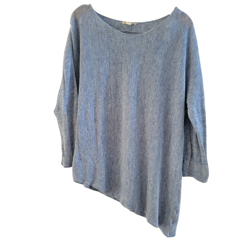 Eileen Fisher Light Blue 100% Linen top size Large Asymmetrical  coastal minimal